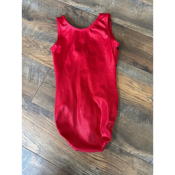 Red Shimmer GK Leotard with Black and Gem Design (CM/CL) - Picture 3 of 4